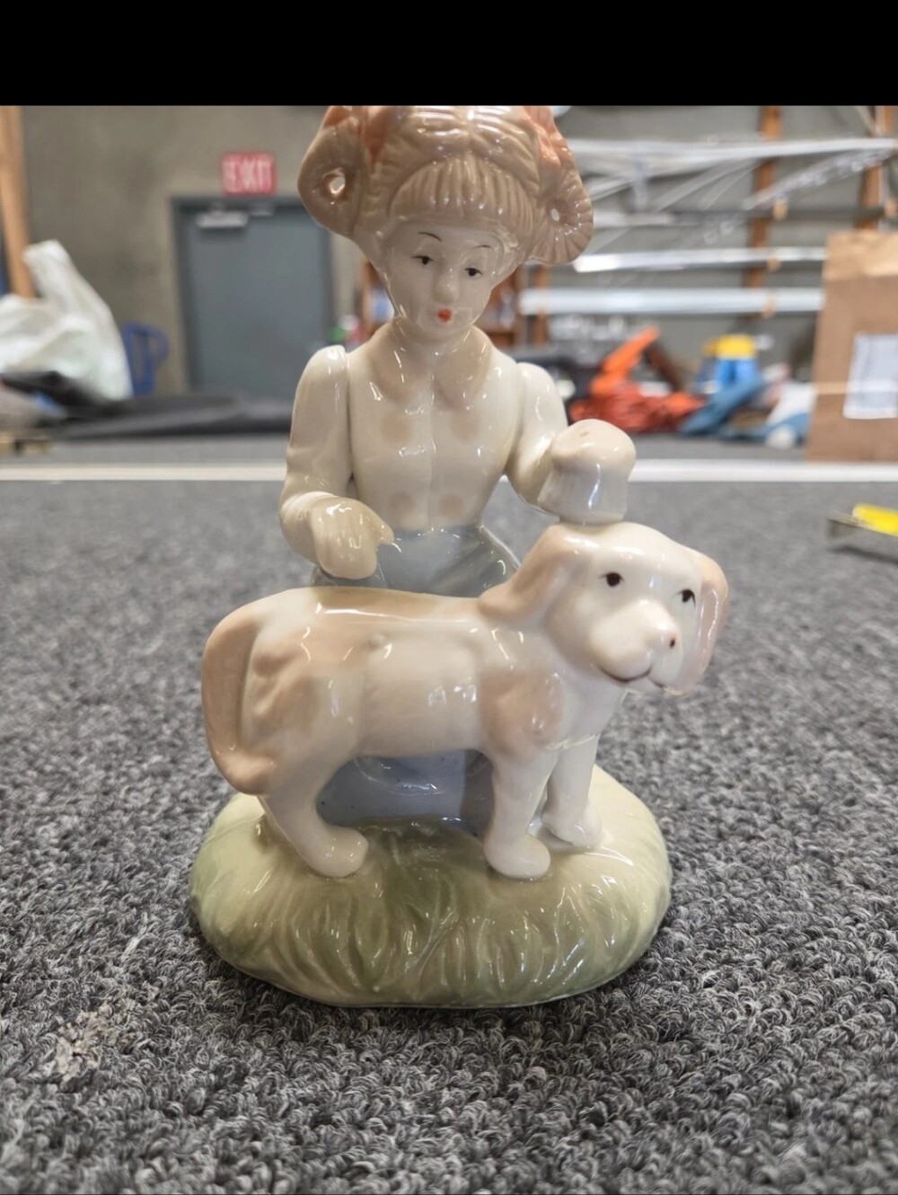 Girl Grooming Dog Ceramic Figurine